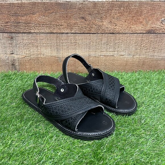 Men's Handmade Cushioned Black Embroidered Sandals Huaraches Mexicanos Bordados - Picture 5 of 6